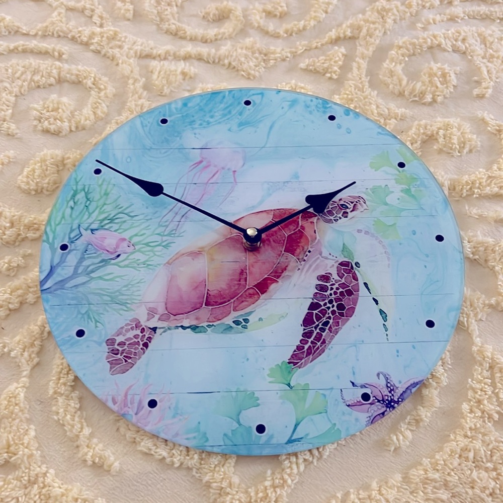 Key West Glass Sea Turtle Wall Clock - Multicolor